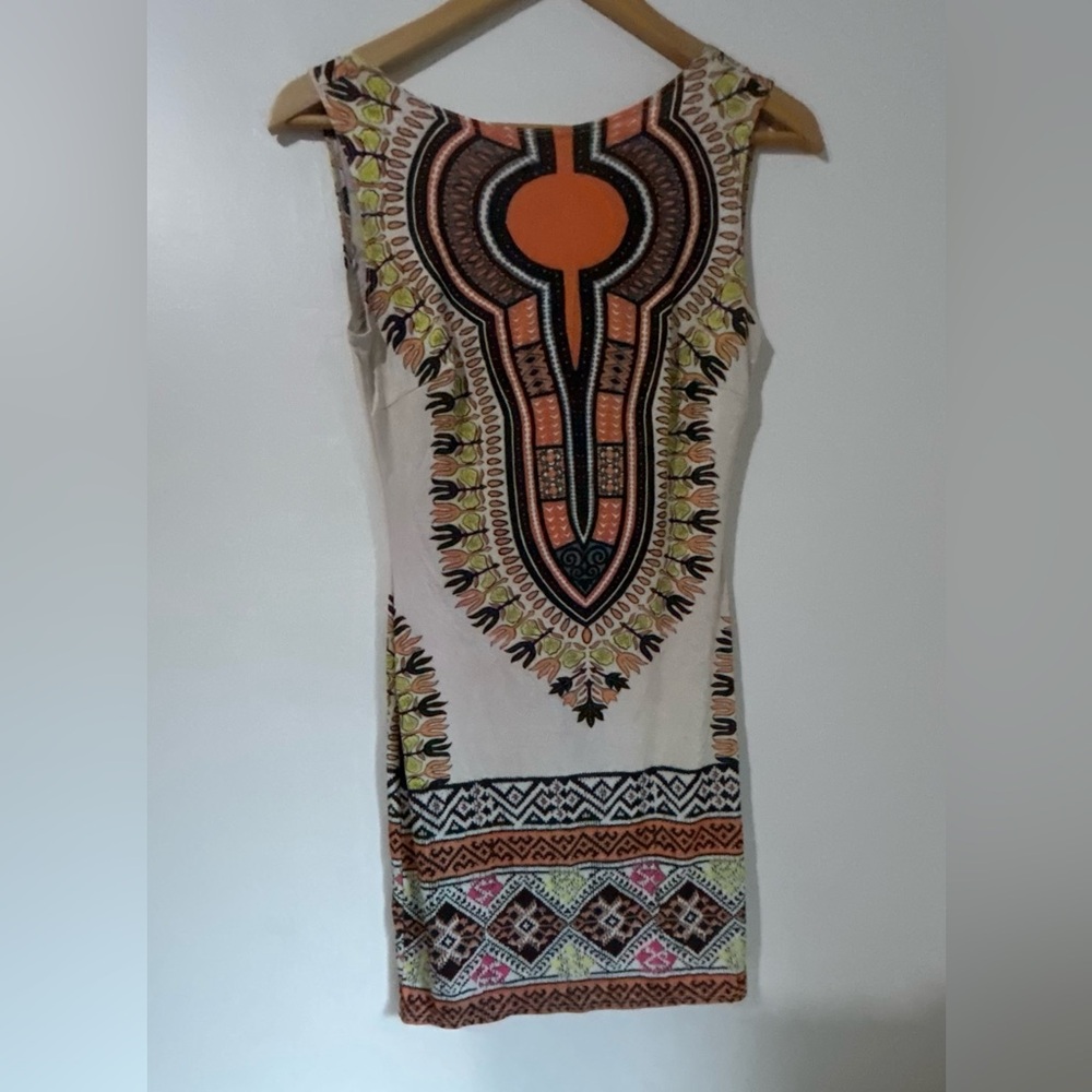 Vibrant Multicolor Tribal Print Mini Dress 70’s Style
